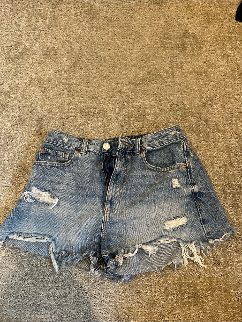 Garage Faded Blue Frayed Denim Cutoff Shorts